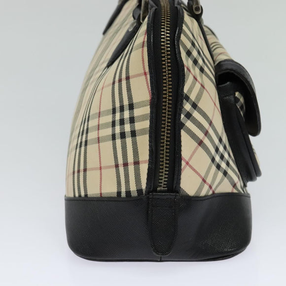 BURBERRY Nova Check Hand Bag Canvas Beige Black Auth 113152