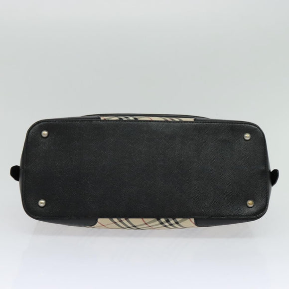 BURBERRY Nova Check Hand Bag Canvas Beige Black Auth 113152