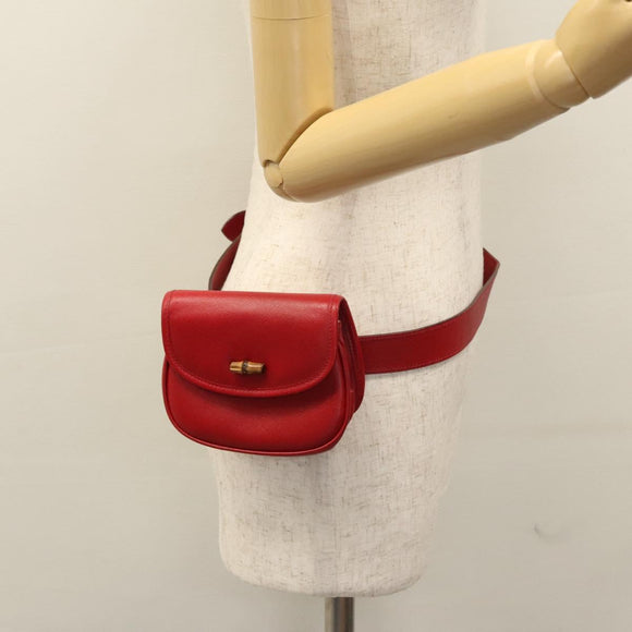 GUCCI Bamboo Waist bag Leather Red Auth 113159V