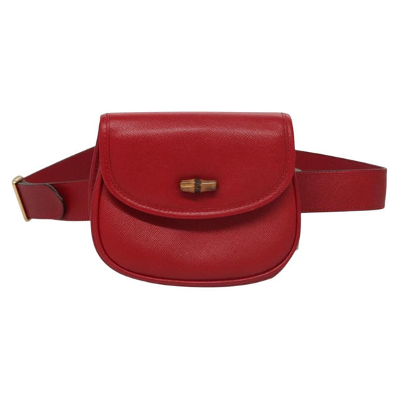 GUCCI Bamboo Waist bag Leather Red Auth 113159V