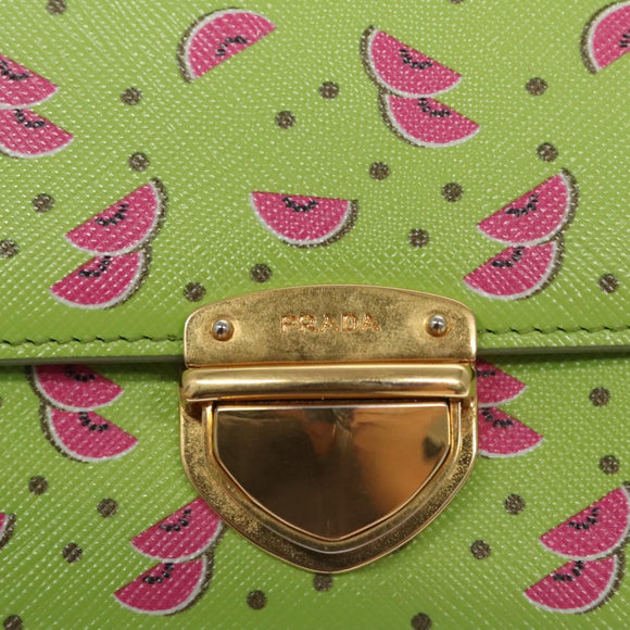 PRADA Watermelon Shoulder Bag Safiano leather Green Auth 113168V
