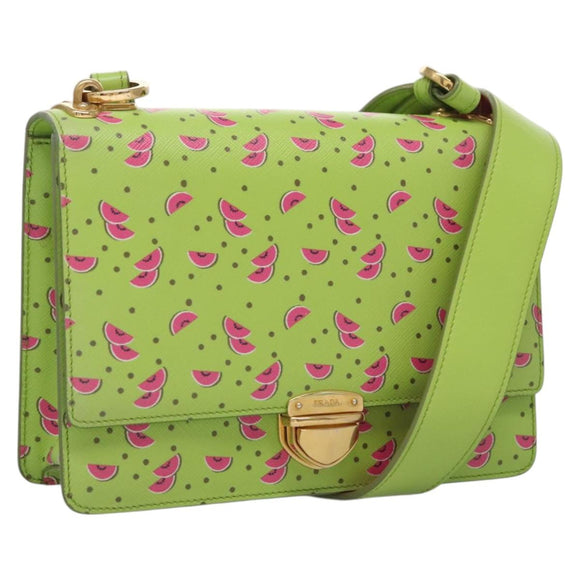 PRADA Watermelon Shoulder Bag Safiano leather Green Auth 113168V