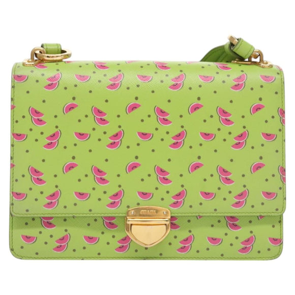 PRADA Watermelon Shoulder Bag Safiano leather Green Auth 113168V