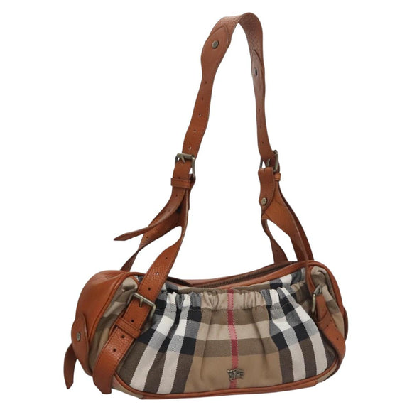 BURBERRY Nova Check Shoulder Bag Canvas Beige Brown Auth 113178