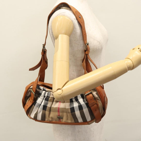 BURBERRY Nova Check Shoulder Bag Canvas Beige Brown Auth 113178