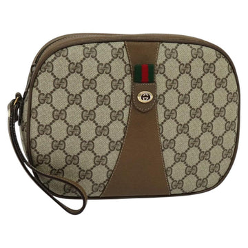 GUCCI GG Supreme Web Sherry Line Clutch Bag PVC Beige Red Green Auth 113196