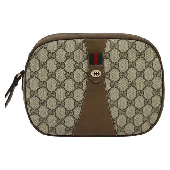GUCCI GG Supreme Web Sherry Line Clutch Bag PVC Beige Red Green Auth 113196