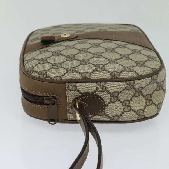 GUCCI GG Supreme Web Sherry Line Clutch Bag PVC Beige Red Green Auth 113196