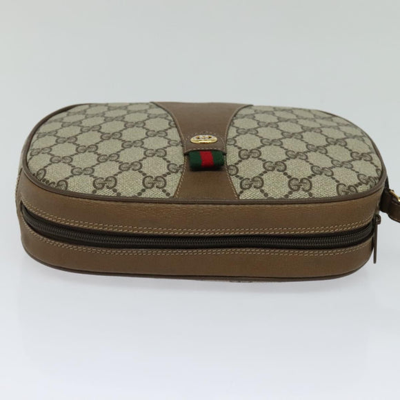GUCCI GG Supreme Web Sherry Line Clutch Bag PVC Beige Red Green Auth 113196