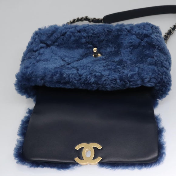 CHANEL Chain Shoulder Bag Mouton Blue AS1160 CC Auth 113230AV