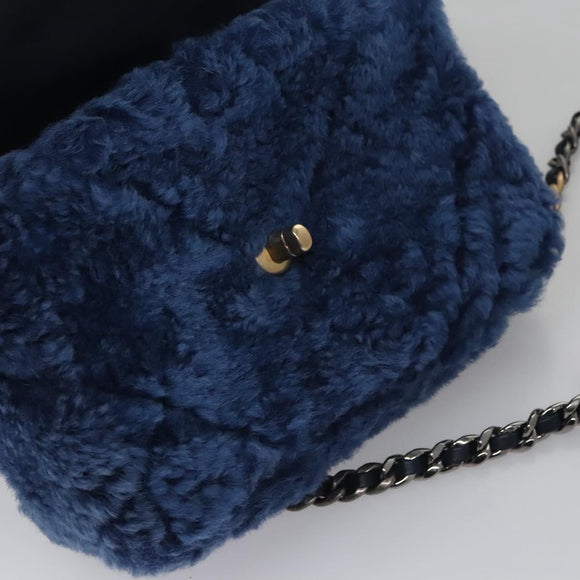 CHANEL Chain Shoulder Bag Mouton Blue AS1160 CC Auth 113230AV