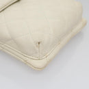 CHANEL Cambon Line Shoulder Bag Leather White Black Silver CC Auth 113231-15