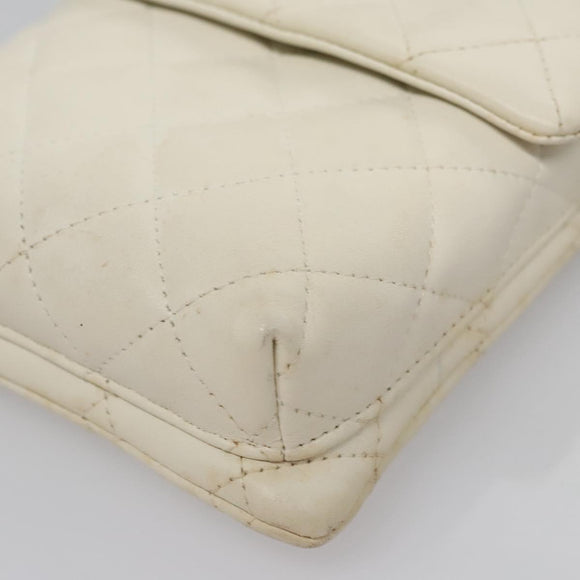 CHANEL Cambon Line Shoulder Bag Leather White Black Silver CC Auth 113231