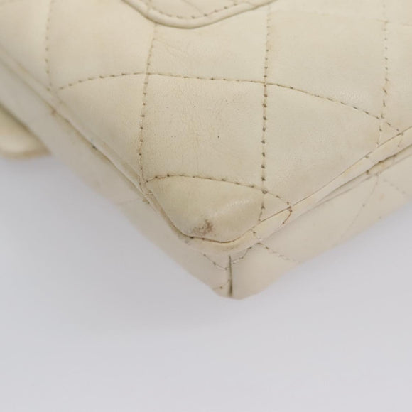 CHANEL Cambon Line Shoulder Bag Leather White Black Silver CC Auth 113231