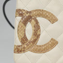 CHANEL Cambon Line Shoulder Bag Leather White Black Silver CC Auth 113231-18