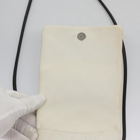 CHANEL Cambon Line Shoulder Bag Leather White Black Silver CC Auth 113231