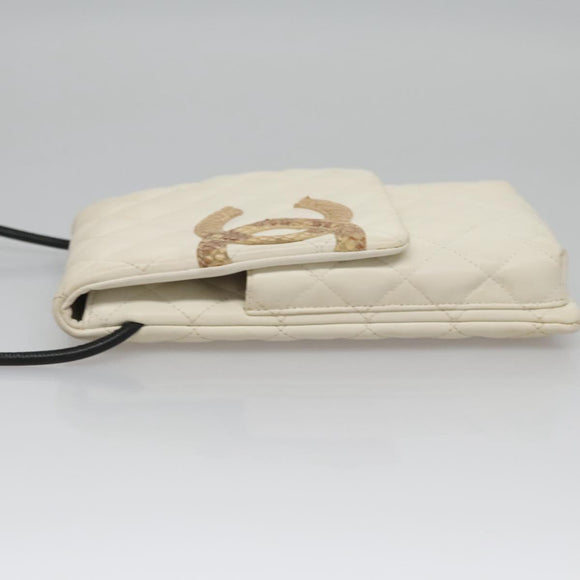 CHANEL Cambon Line Shoulder Bag Leather White Black Silver CC Auth 113231