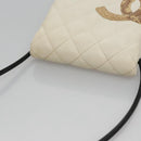 CHANEL Cambon Line Shoulder Bag Leather White Black Silver CC Auth 113231-6