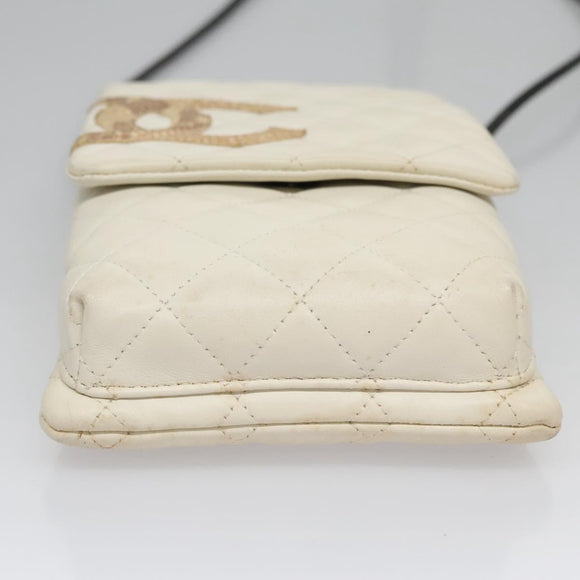 CHANEL Cambon Line Shoulder Bag Leather White Black Silver CC Auth 113231
