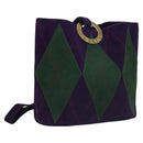 CELINE Circle Shoulder Bag Suede Purple Green gold Auth 113232-1
