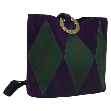 CELINE Circle Shoulder Bag Suede Purple Green gold Auth 113232