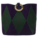 CELINE Circle Shoulder Bag Suede Purple Green gold Auth 113232-13