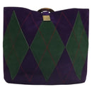 CELINE Circle Shoulder Bag Suede Purple Green gold Auth 113232-2