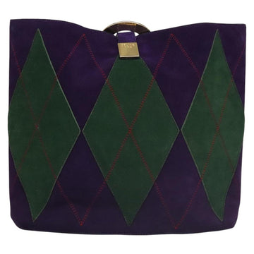 CELINE Circle Shoulder Bag Suede Purple Green gold Auth 113232 - 0