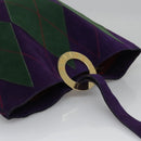 CELINE Circle Shoulder Bag Suede Purple Green gold Auth 113232-6