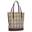 BURBERRY Nova Check Tote Bag Canvas Beige Red Auth 113236-1