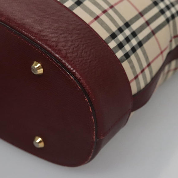 BURBERRY Nova Check Tote Bag Canvas Beige Red Auth 113236