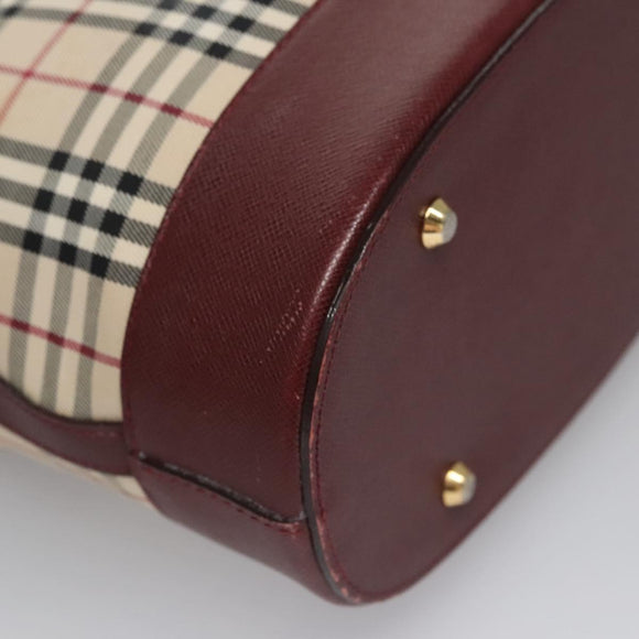 BURBERRY Nova Check Tote Bag Canvas Beige Red Auth 113236