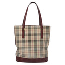 BURBERRY Nova Check Tote Bag Canvas Beige Red Auth 113236-13