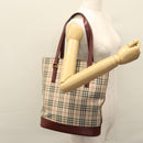BURBERRY Nova Check Tote Bag Canvas Beige Red Auth 113236-26