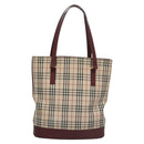 BURBERRY Nova Check Tote Bag Canvas Beige Red Auth 113236-2