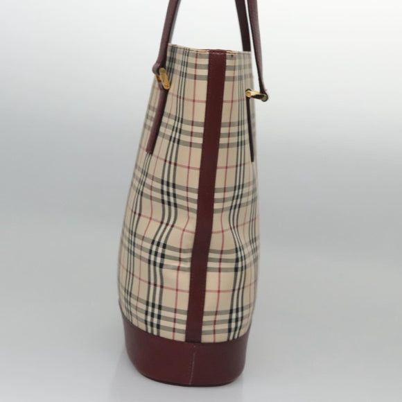 BURBERRY Nova Check Tote Bag Canvas Beige Red Auth 113236