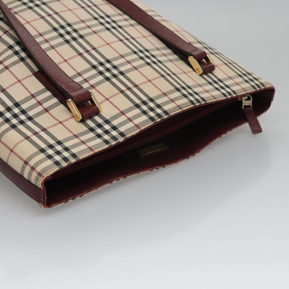 BURBERRY Nova Check Tote Bag Canvas Beige Red Auth 113236