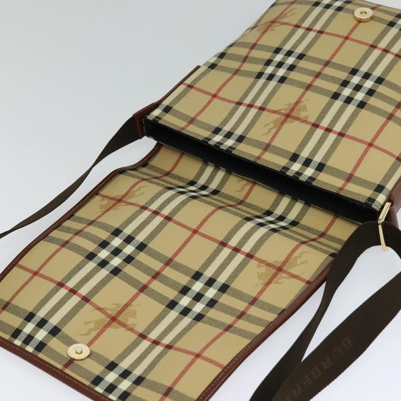 BURBERRY Nova Check Shoulder Bag PVC Leather Beige Auth 113266