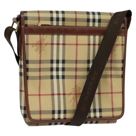 BURBERRY Nova Check Shoulder Bag PVC Leather Beige Auth 113266