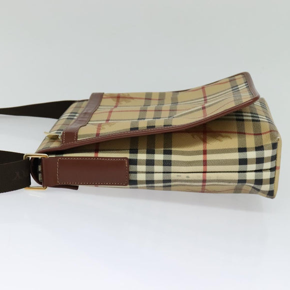 BURBERRY Nova Check Shoulder Bag PVC Leather Beige Auth 113266