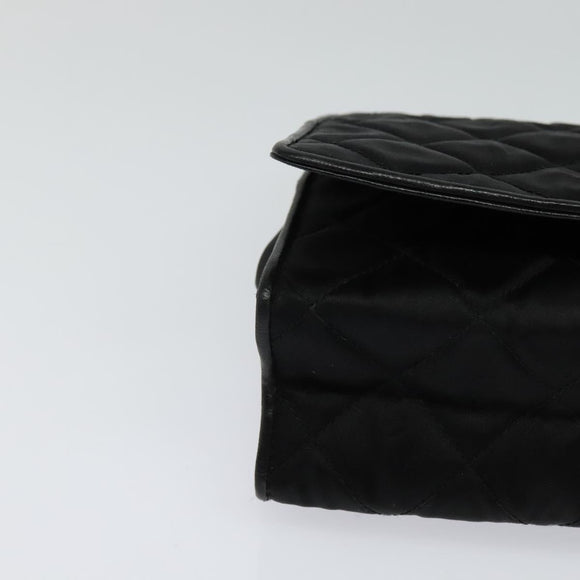 CHANEL Matelasse Chain Shoulder Bag Satin Black Gold CC Auth 113270AV