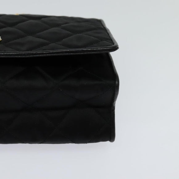 CHANEL Matelasse Chain Shoulder Bag Satin Black Gold CC Auth 113270AV