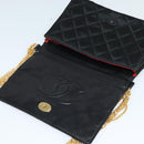 CHANEL Matelasse Chain Shoulder Bag Satin Black Gold CC Auth 113270AV-18