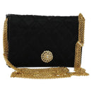 CHANEL Matelasse Chain Shoulder Bag Satin Black Gold CC Auth 113270AV-1