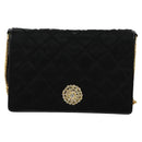 CHANEL Matelasse Chain Shoulder Bag Satin Black Gold CC Auth 113270AV-13
