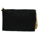 CHANEL Matelasse Chain Shoulder Bag Satin Black Gold CC Auth 113270AV-2