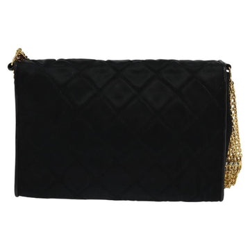 CHANEL Matelasse Chain Shoulder Bag Satin Black Gold CC Auth 113270AV - 0