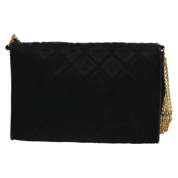 CHANEL Matelasse Chain Shoulder Bag Satin Black Gold CC Auth 113270AV