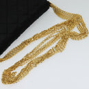 CHANEL Matelasse Chain Shoulder Bag Satin Black Gold CC Auth 113270AV-7