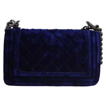CHANEL Chain Boy Chanel Shoulder Bag Velor Blue CC Auth 113273 - 0